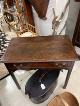 Load image into Gallery viewer, Georgian Oak side table with shaped skirt, center drawer - England