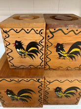 Load image into Gallery viewer, Vintage &quot;Woodpecker Wood Ware&quot; Hand Painted 4 Piece Stacking Cannister Set